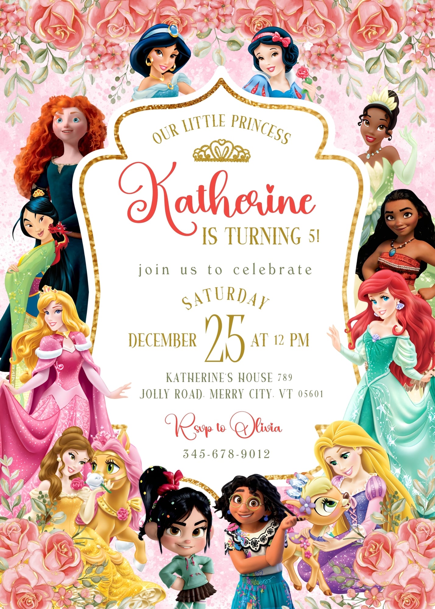 Disney Princess customizable invitation template | Share or Print | girl | CH923