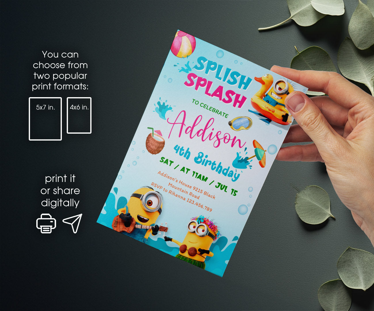Minions Pool Party Despicable Me customizable invitation template | Share or Print | ZN846