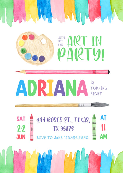Art Party customizable invitation template | Share or Print | girl | UW629