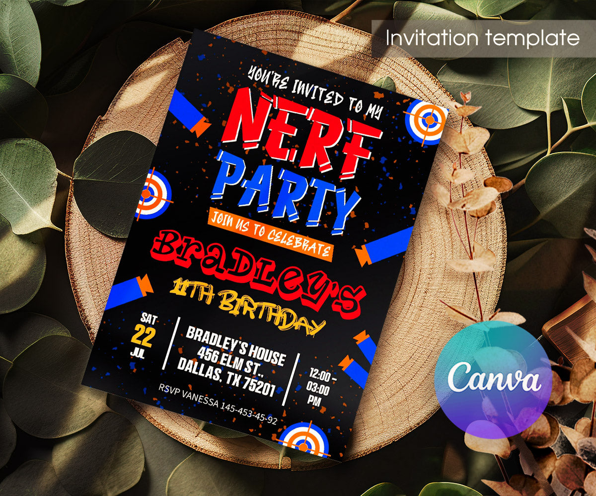 NERF Dart Wars customizable invitation template | Share or Print | boy | EY032