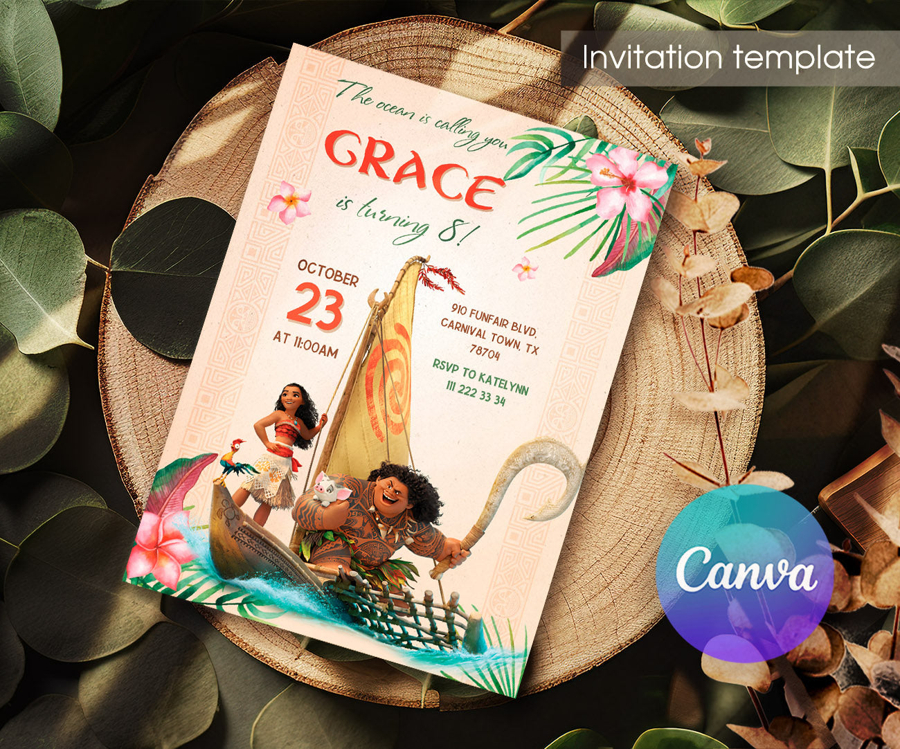 Moana Princess customizable invitation template | Share or Print | girl | NC266