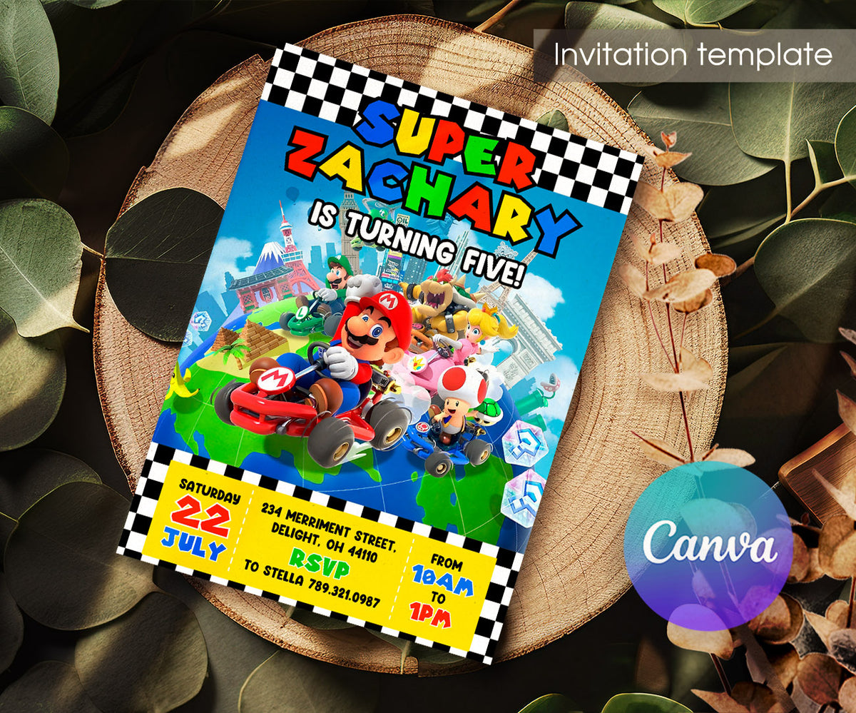 Mario Kart Gamer customizable invitation template | Share or Print | boy | JB821