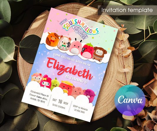 Squishmallows customizable invitation template | Share or Print | SW595