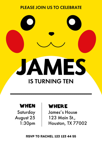 Pokemon Pikachu customizable invitation template | Share or Print | JE879