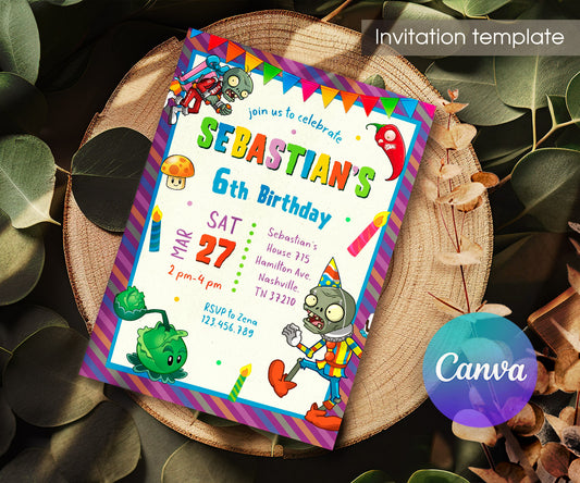 Plants vs Zombies Gamer customizable invitation template | Share or Print | WO137
