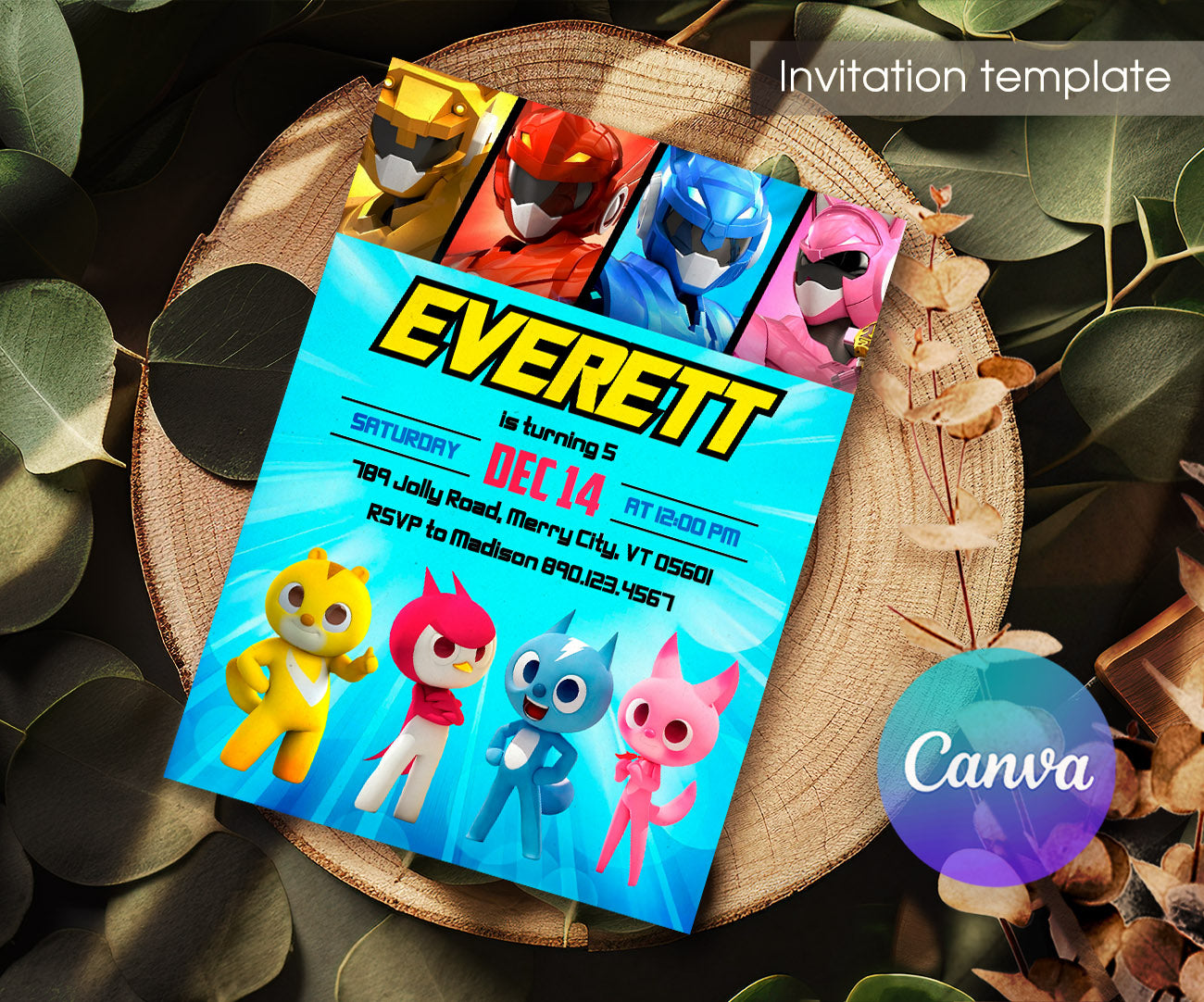 Miniforce customizable invitation template | Share or Print | boy | PA774