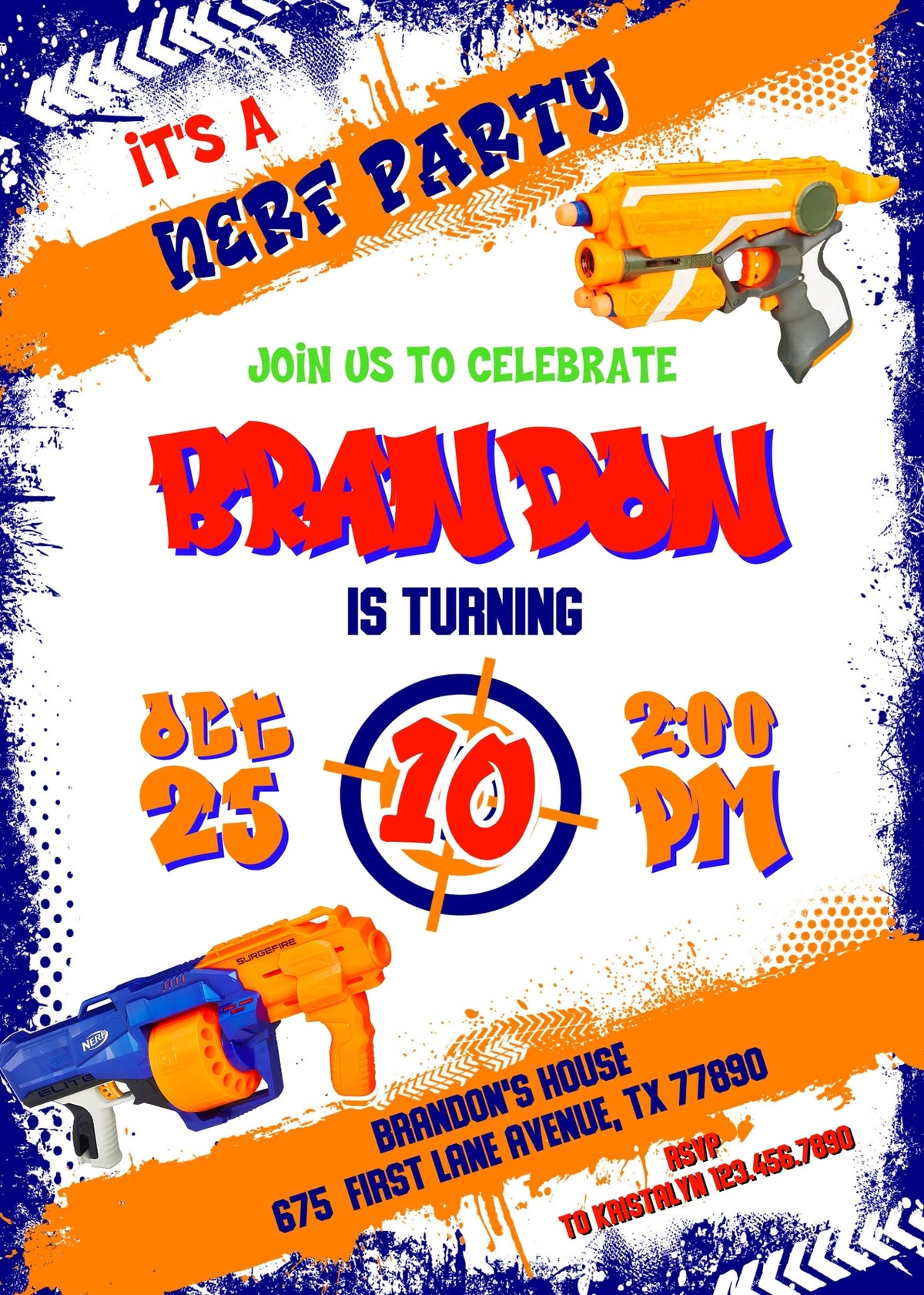 NERF Dart Wars customizable invitation template | Share or Print | boy | VH053