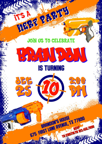 NERF Dart Wars customizable invitation template | Share or Print | boy | VH053