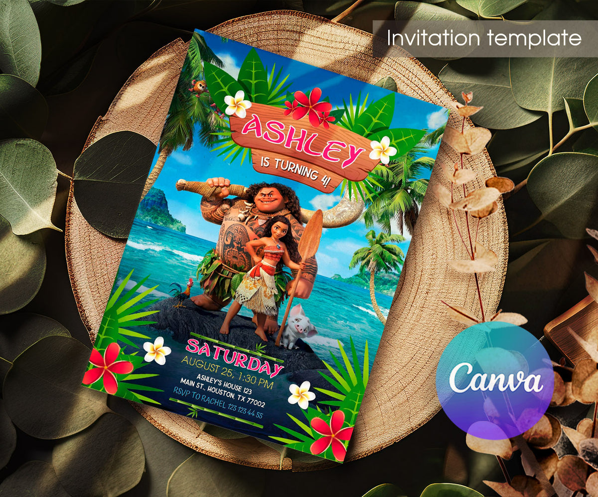 Moana Princess customizable invitation template | Share or Print | girl | UG945