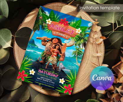 Moana Princess customizable invitation template | Share or Print | girl | UG945