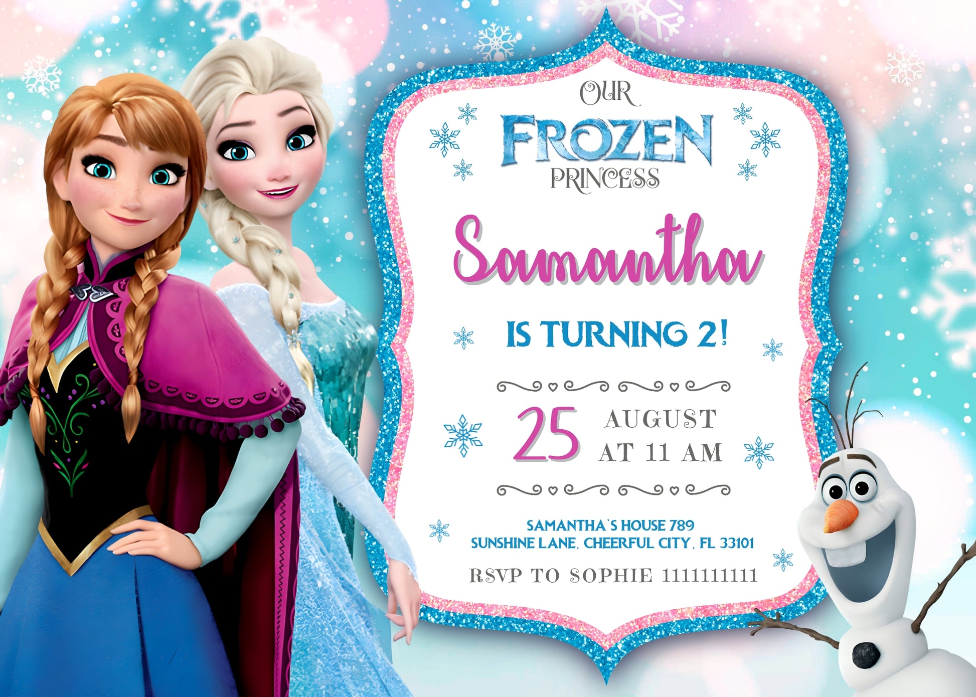 Frozen Elsa customizable invitation template | Share or Print | girl | TO922