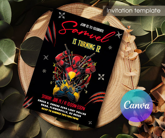 Deadpool Wolverine Marvel customizable invitation template | Share or Print | boy | GO204