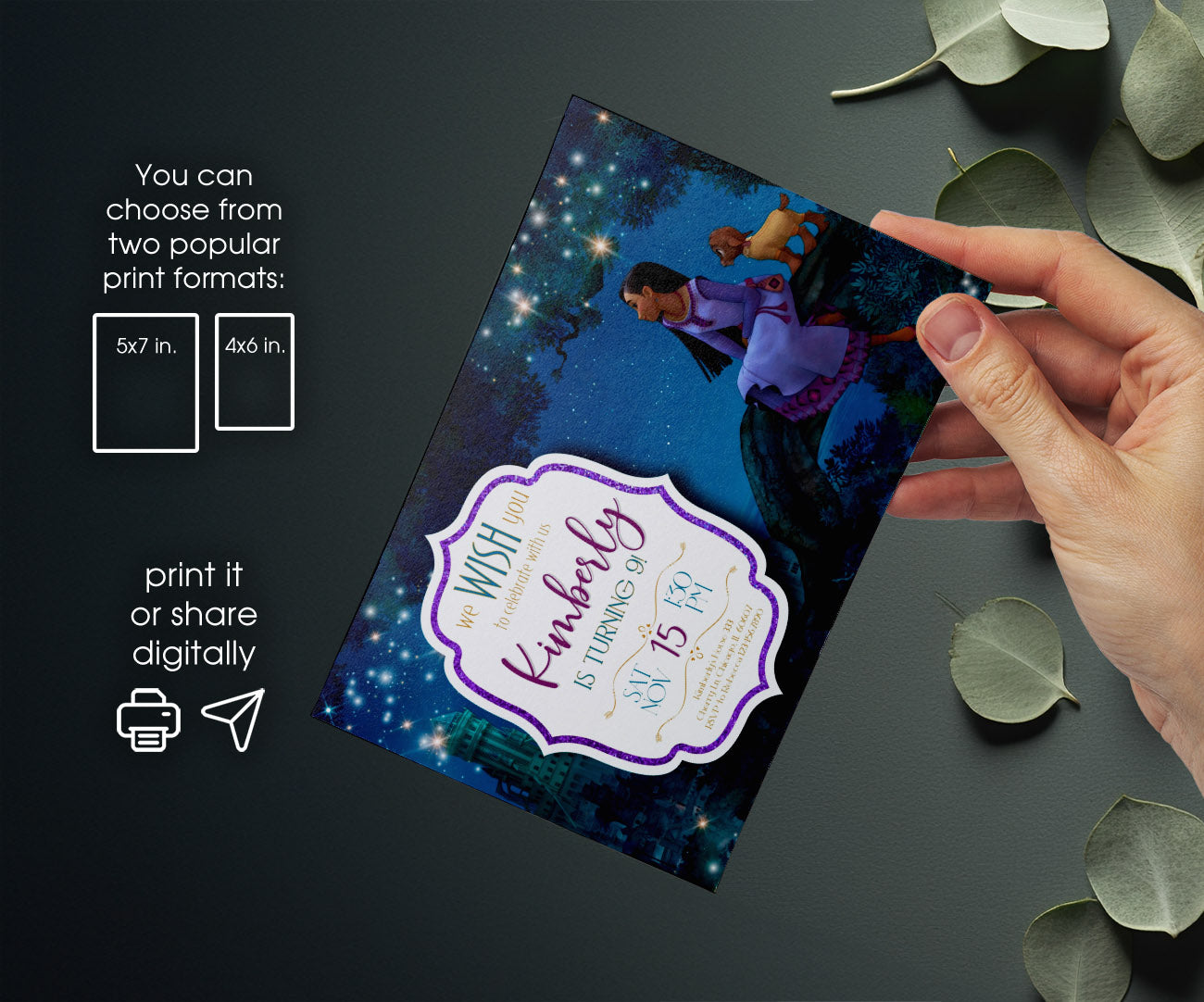 Wish Magic Asha customizable invitation template | Share or Print | girl | UD075