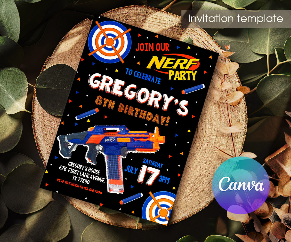 NERF Dart Wars customizable invitation template | Share or Print | boy | GH080