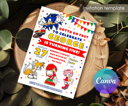 Sonic the Hedgehog customizable invitation template | Share or Print | EI924