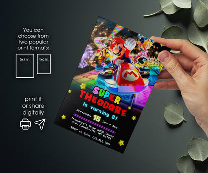 Mario Kart Gamer customizable invitation template | Share or Print | boy | KG440