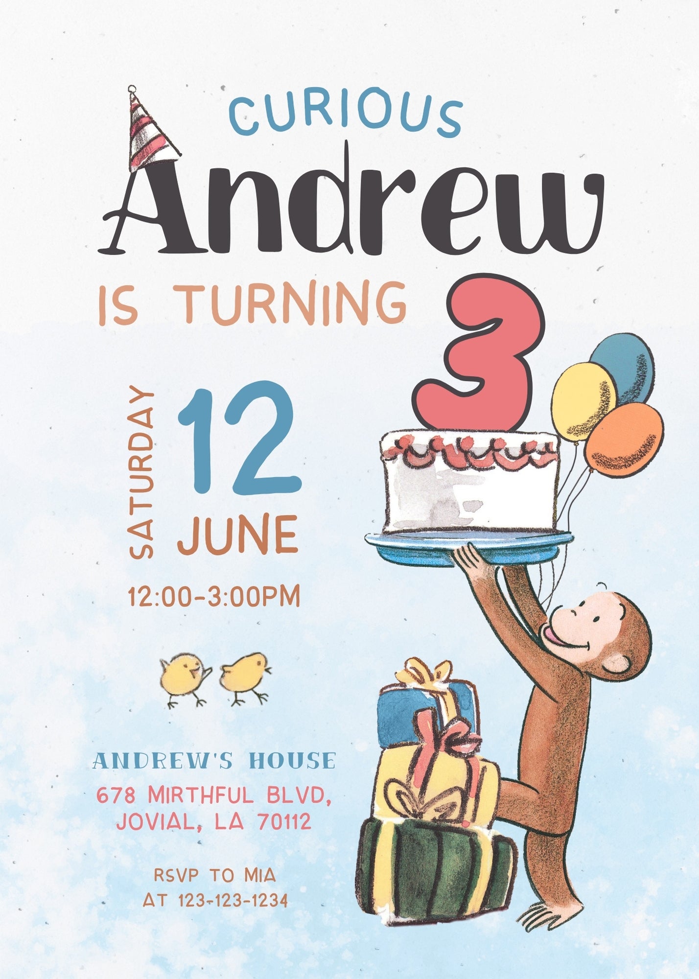 Curious George Monkey customizable invitation template | Share or Print | MJ321