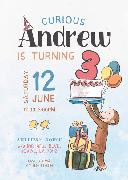 Curious George Monkey customizable invitation template | Share or Print | MJ321