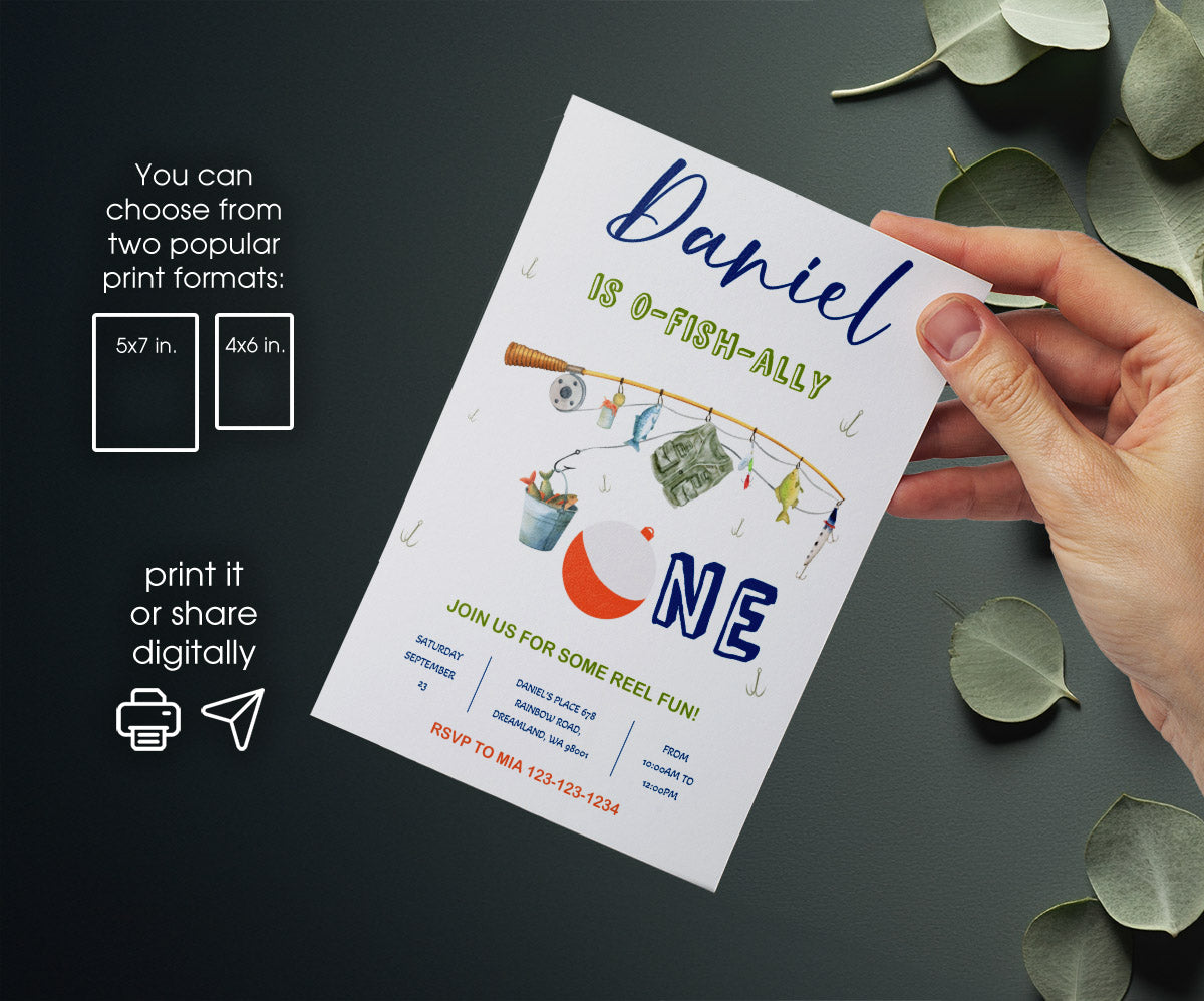 Fishing 1st O-Fish-Ally customizable invitation template | Share or Print | PK084