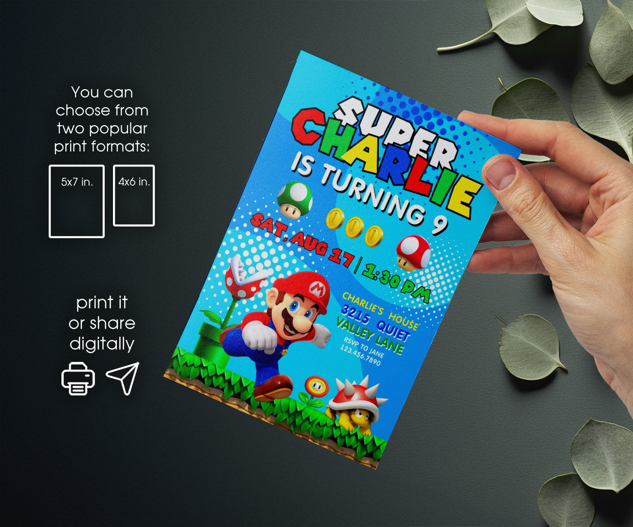 Super Mario Bros customizable invitation template | Share or Print | YZ116