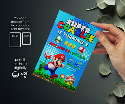 Super Mario Bros customizable invitation template | Share or Print | YZ116