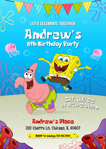 SpongeBob SquarePant customizable invitation template | Share or Print | HS407