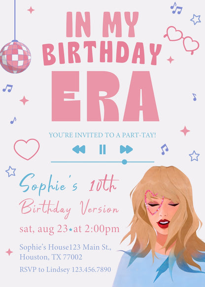 Taylor Swift Eras Tour customizable invitation template | Share or Print | girl | JV692