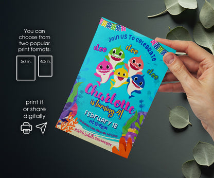 Baby Shark customizable invitation template | Share or Print | UA722