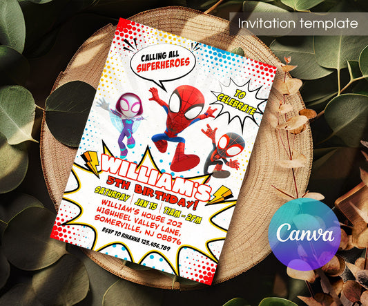 Spidey and His Amazing Friends customizable invitation template | Share or Print | boy | XE396