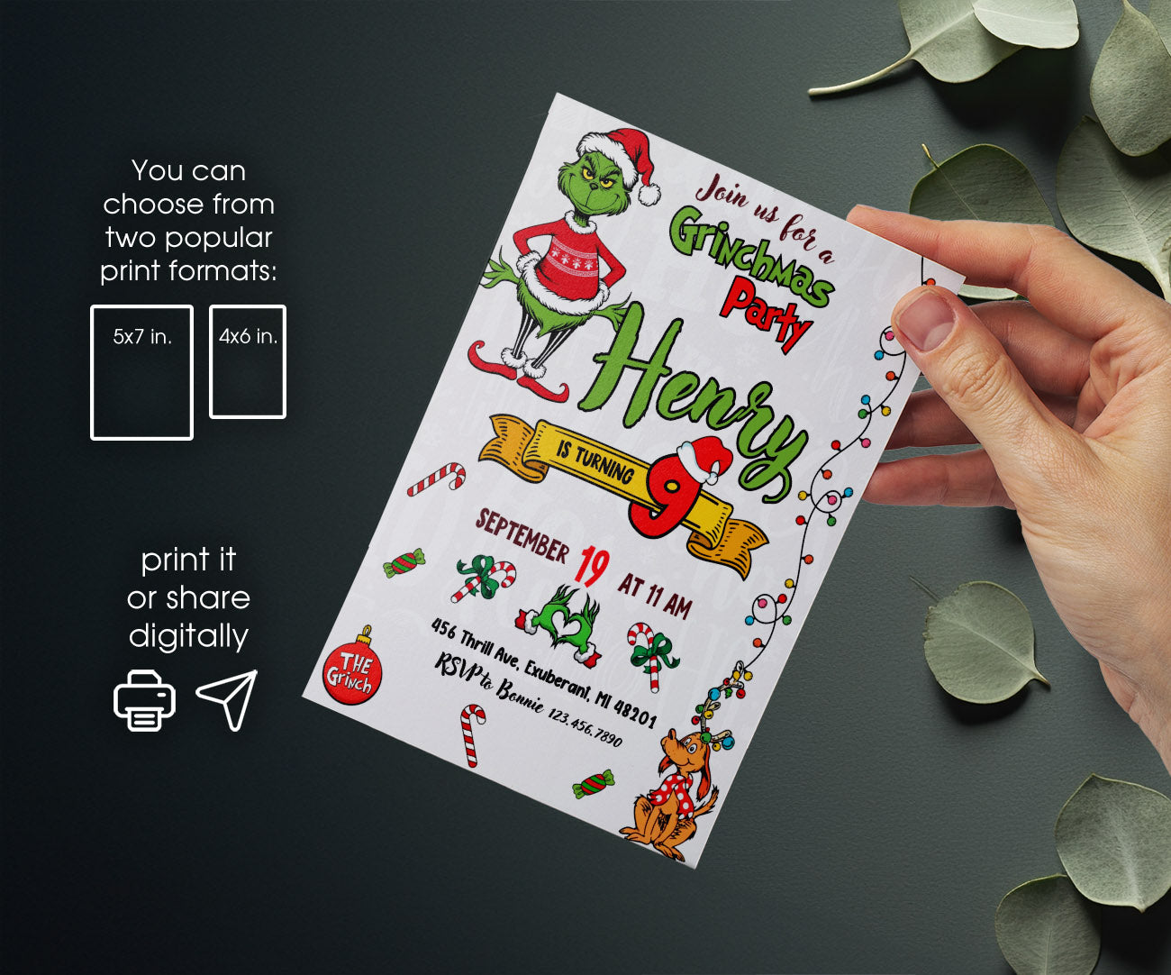 The Grinch  Merry Grinchmas customizable invitation template | Share or Print | UO835