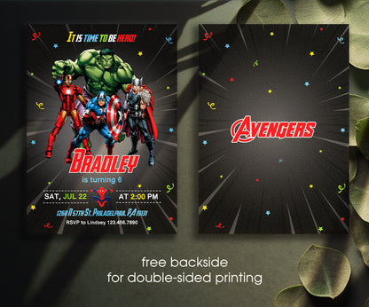 Avengers Marvel Superhero customizable invitation template | Share or Print | boy | NR977