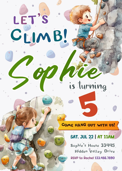 Rock Climbing customizable invitation template | Share or Print | OA698