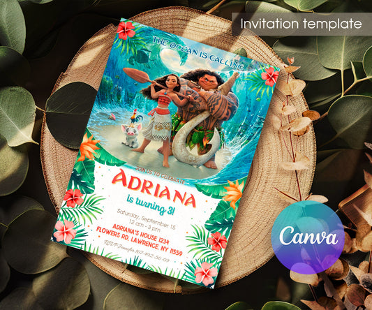 Moana Princess customizable invitation template | Share or Print | girl | GK920