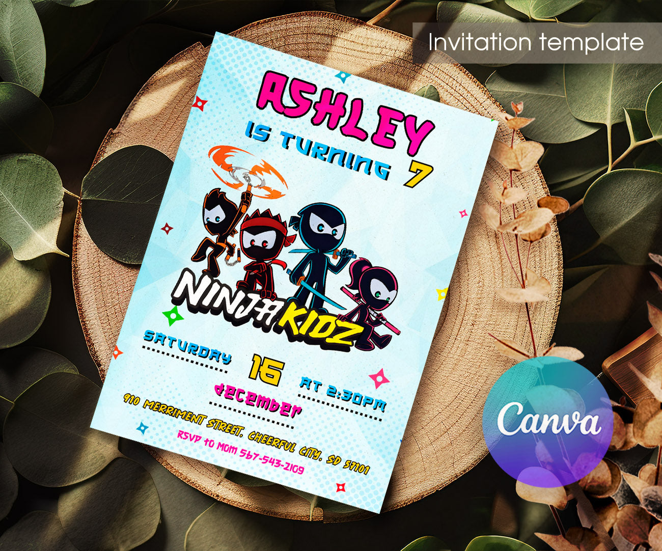 Ninja Kidz TV customizable invitation template | Share or Print | HQ007