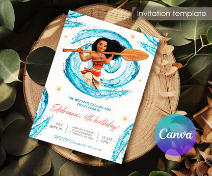 Moana Princess customizable invitation template | Share or Print | girl | FO502