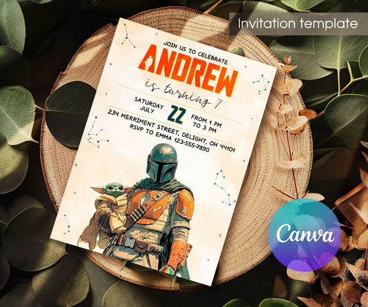 The Mandalorian Star Wars Grogu customizable invitation template | Share or Print | boy | BL039