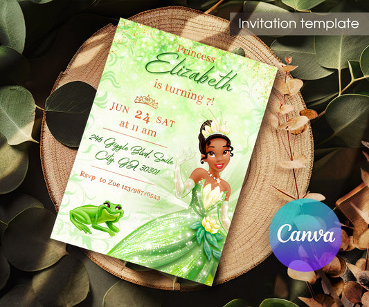 Tiana Frog Princess customizable invitation template | Share or Print | girl | TM536