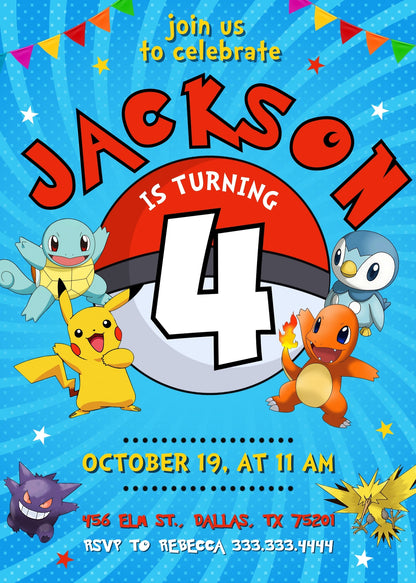 Pokemon Pikachu customizable invitation template | Share or Print | LY987
