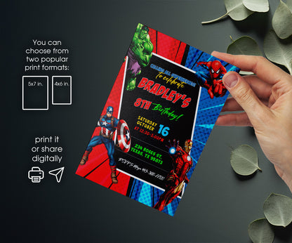 Avengers Marvel Superhero customizable invitation template | Share or Print | boy | CO999