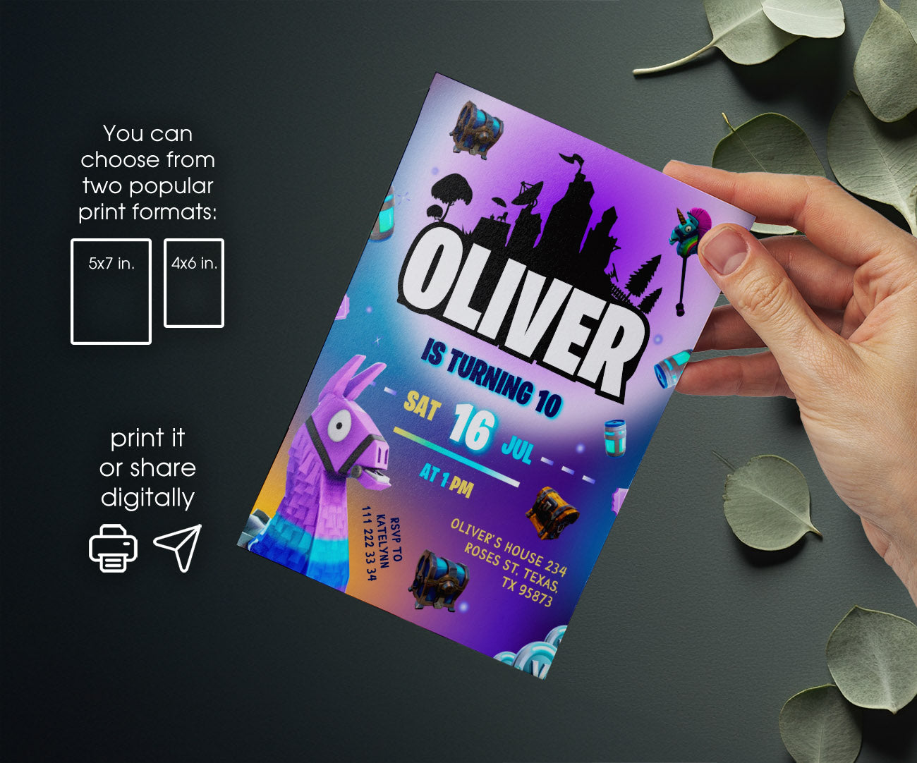 Fortnite Gamer customizable invitation template | Share or Print | boy | XZ360