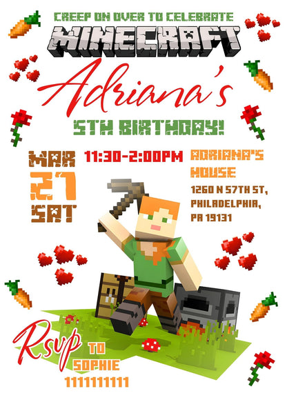 Minecraft Gamer customizable invitation template | Share or Print | JE382