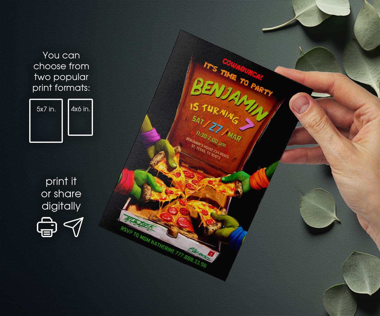 Teenage Mutant Ninja Turtles Mutant Mayhem customizable invitation template | Share or Print | boy | MA890