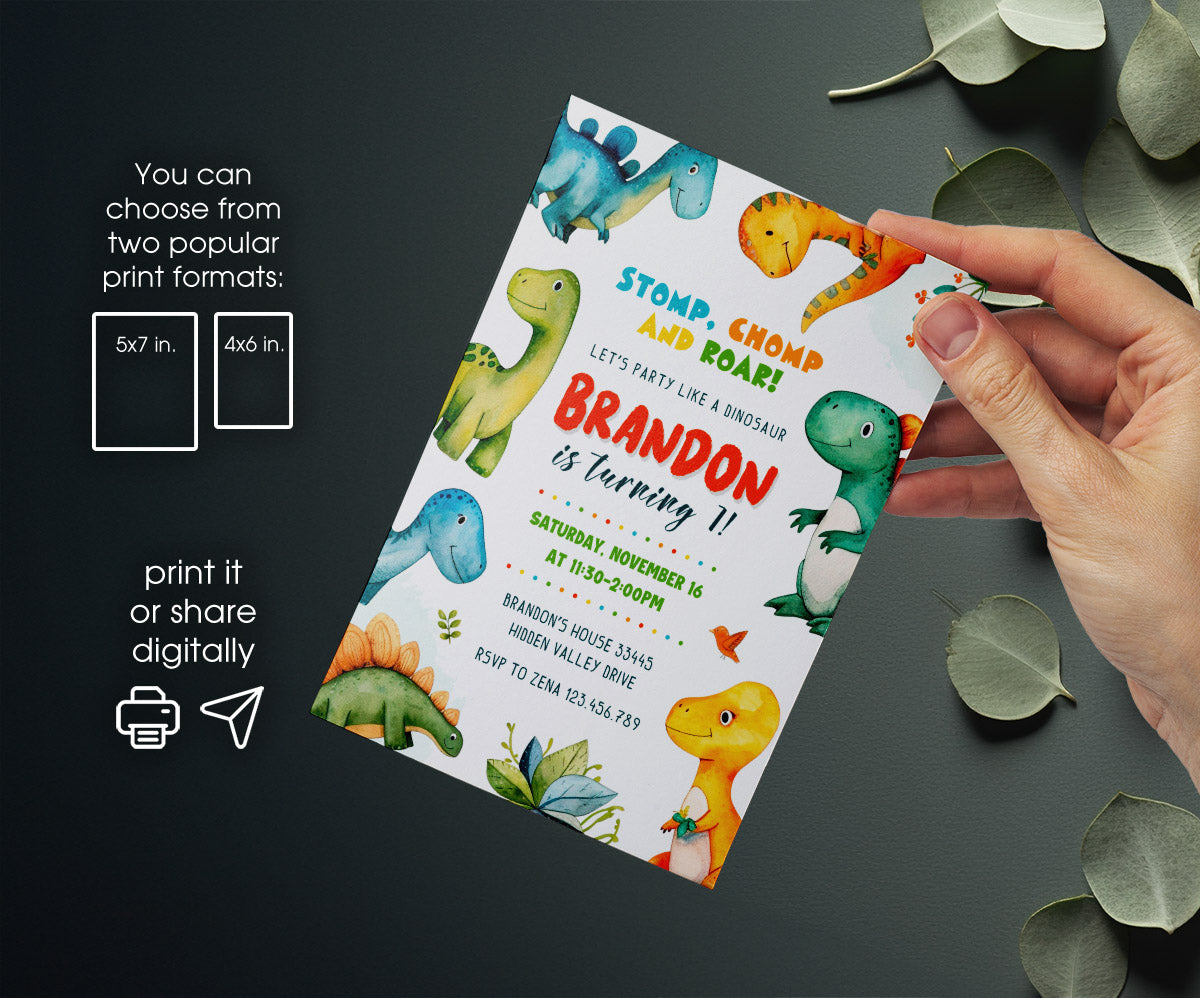 Dinosaur T-Rex customizable invitation template | Share or Print | NL754