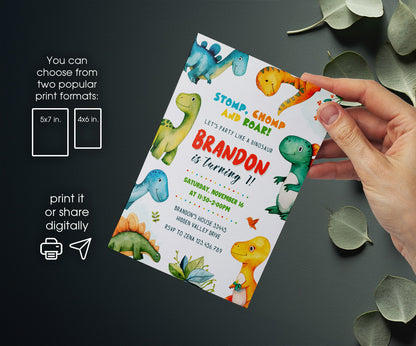 Dinosaur T-Rex customizable invitation template | Share or Print | NL754