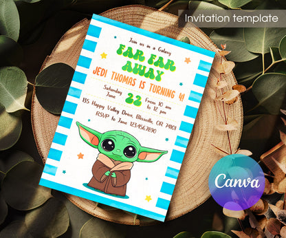 Baby Yoda Grogu Star Wars Mandalorian customizable invitation template | Share or Print | boy | AV341