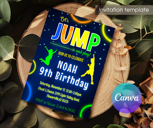 Trampoline Jump Party customizable invitation template | Share or Print | KE089
