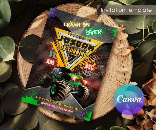 Garve Digger Monster Jam Truck customizable invitation template | Share or Print | boy | CE708