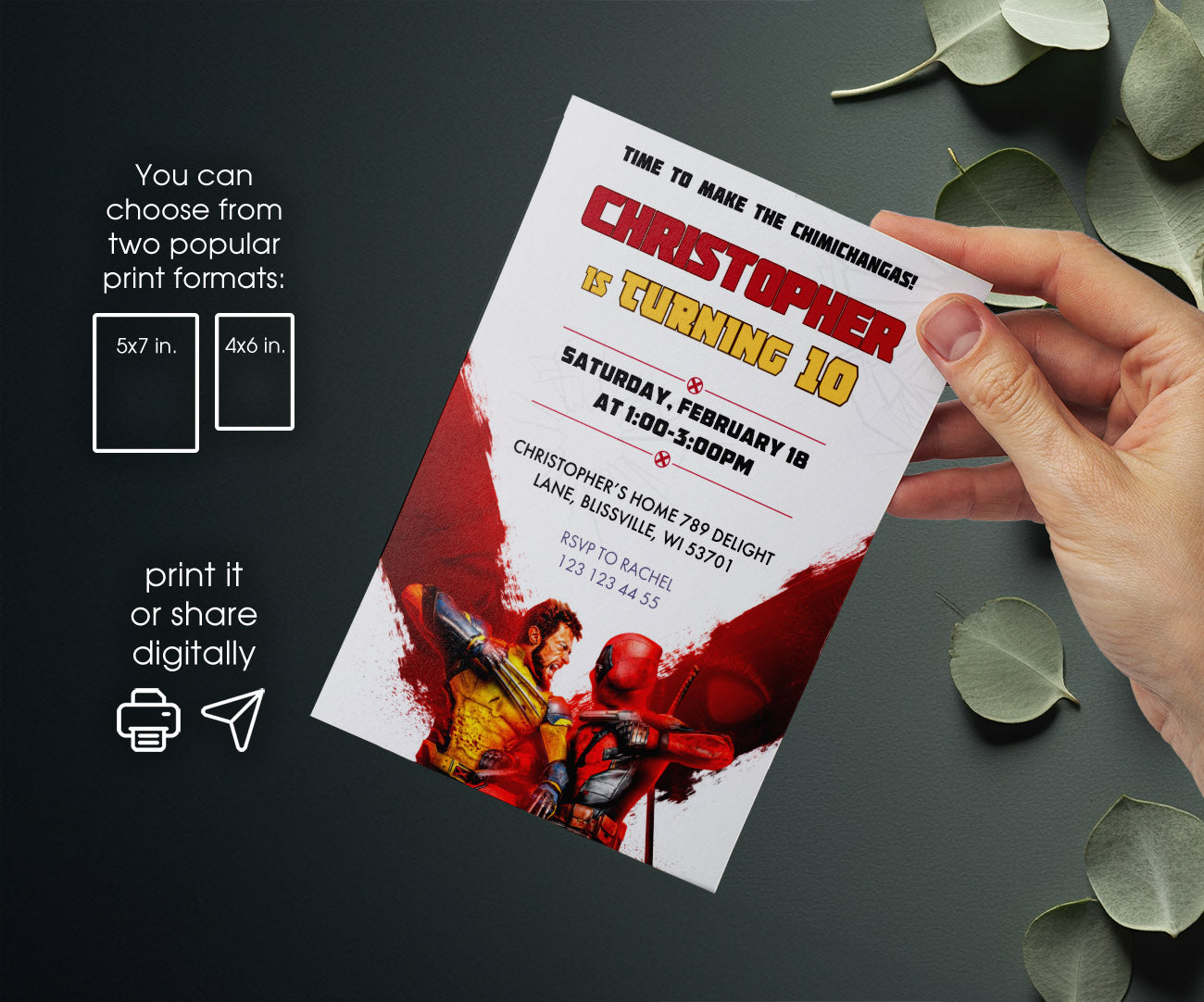 Deadpool Wolverine Marvel customizable invitation template | Share or Print | boy | PU789