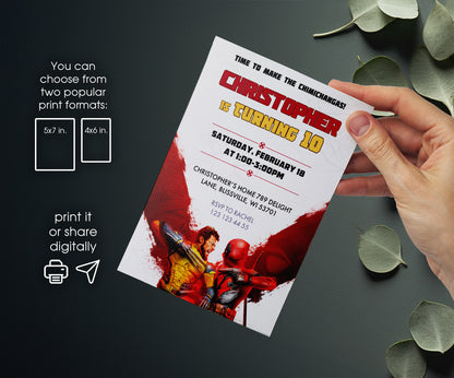 Deadpool Wolverine Marvel customizable invitation template | Share or Print | boy | PU789