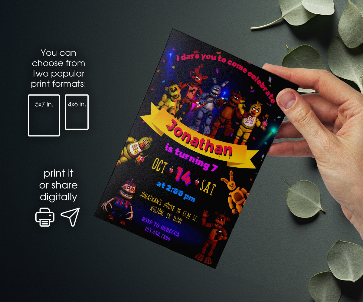 Five Nights at Freddy's customizable invitation template | Share or Print | UD236